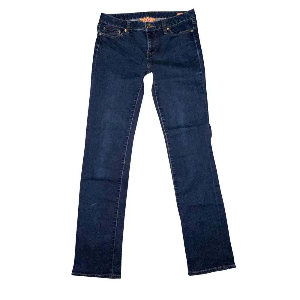 Tory Burch Womens Straight Leg Jeans Dark Wash Denim Size 28 Gold Hardware X4
